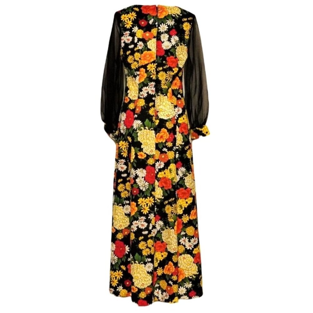 Vintage Bohemian Reiner Size 8 Maxi Floral Print Sheer Sleeves Retro Chic Queen - Picture 5 of 16